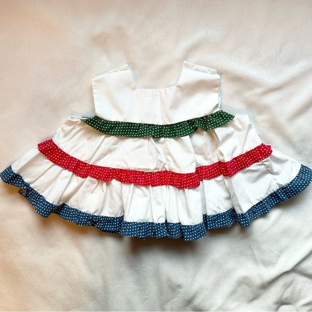 Vintage Unbranded Baby Tiered Dress White Green Red Blue sleeveless 24M